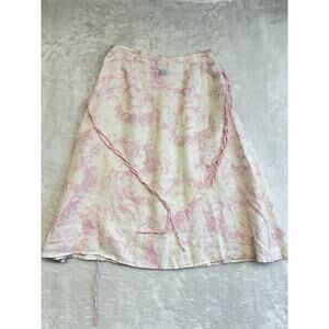 Alexandra Bartlett Linen Sz 4 Pink Floral Tie Waist Skirt Y2K Fairy Cottagecore